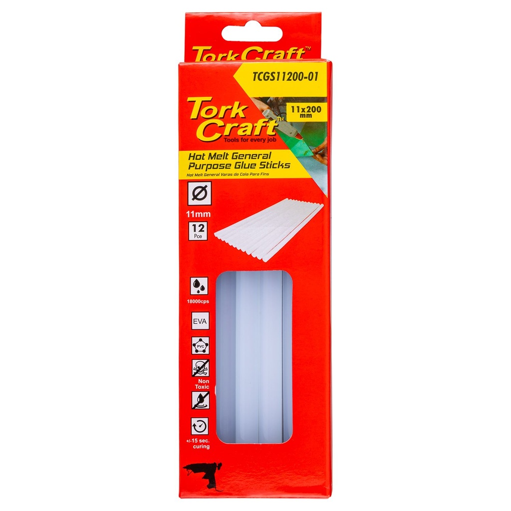 [TCGS11200-01] Glue Stick 11 X 200mm 12pc Hot Melt Gen. Purpose Eva 18000cps