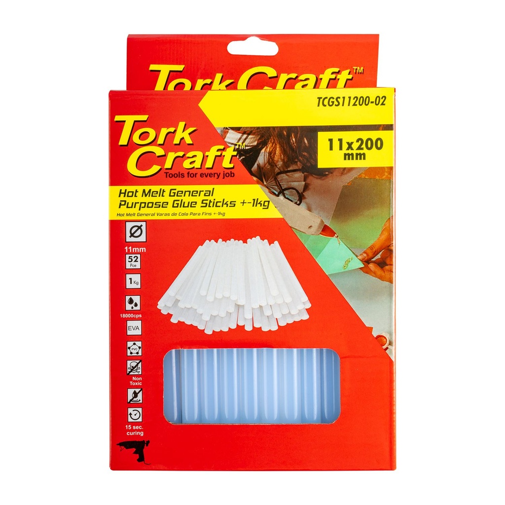 [TCGS11200-02] Glue Stick 11 X 200mm 52pc 1kg Hot Melt Gen. Purpose Eva 18000cps
