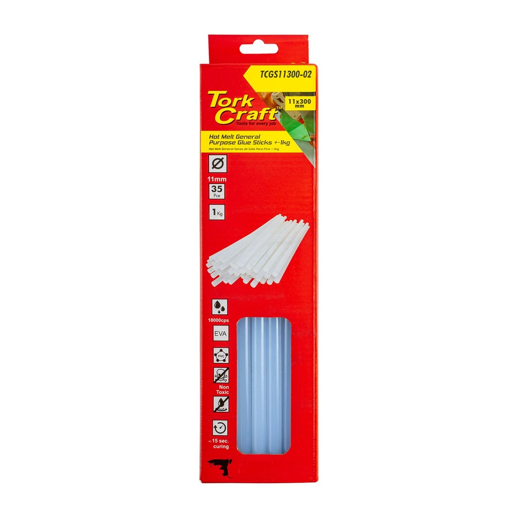 [TCGS11300-02] Glue Stick 11 X 300mm 35pc 1kg Hot Melt Gen. Purpose Eva 18000cps