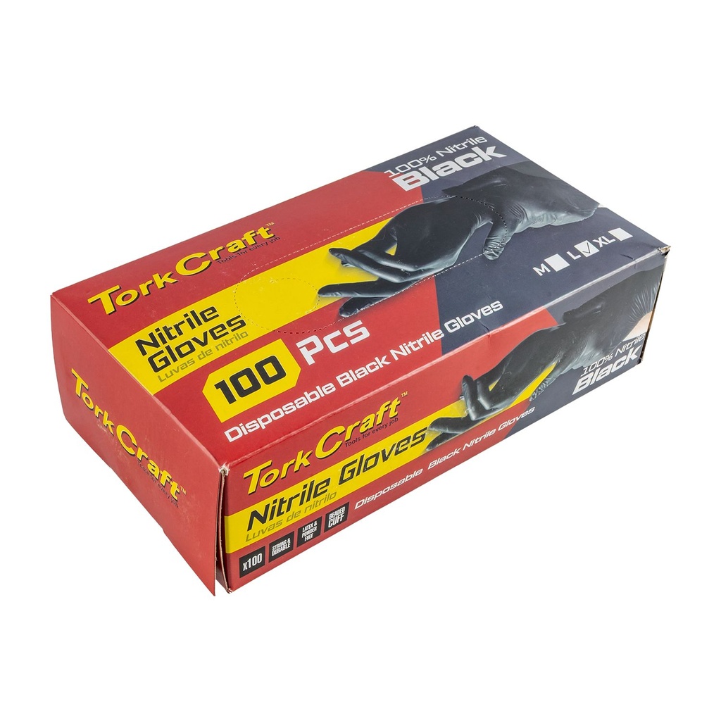 [GL131] Nitrile Glove L/duty Large Black 100pc T/box